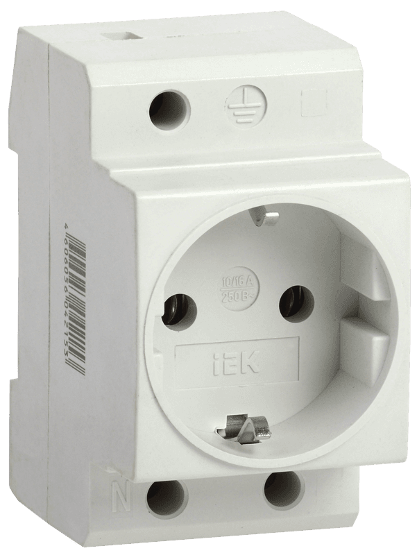 Розетка РАр10-3-ОП с заземлением на DIN-рейку белая