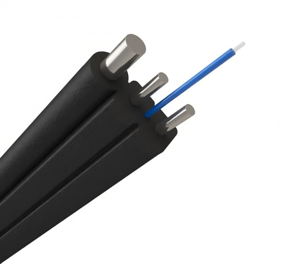 Оптический кабель плоский FTTH, усиленный вынесенным несущим элементом, 1-8 ОВ, 0,9 кН